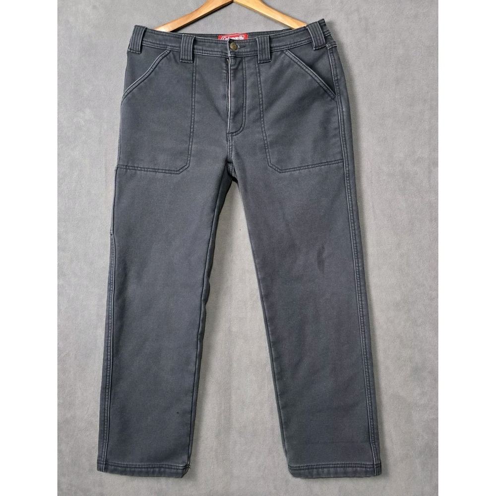 Coleman Pants Mens 32 X 30 Fleece Lined Utility Canvas Gray Insulated *See Pics